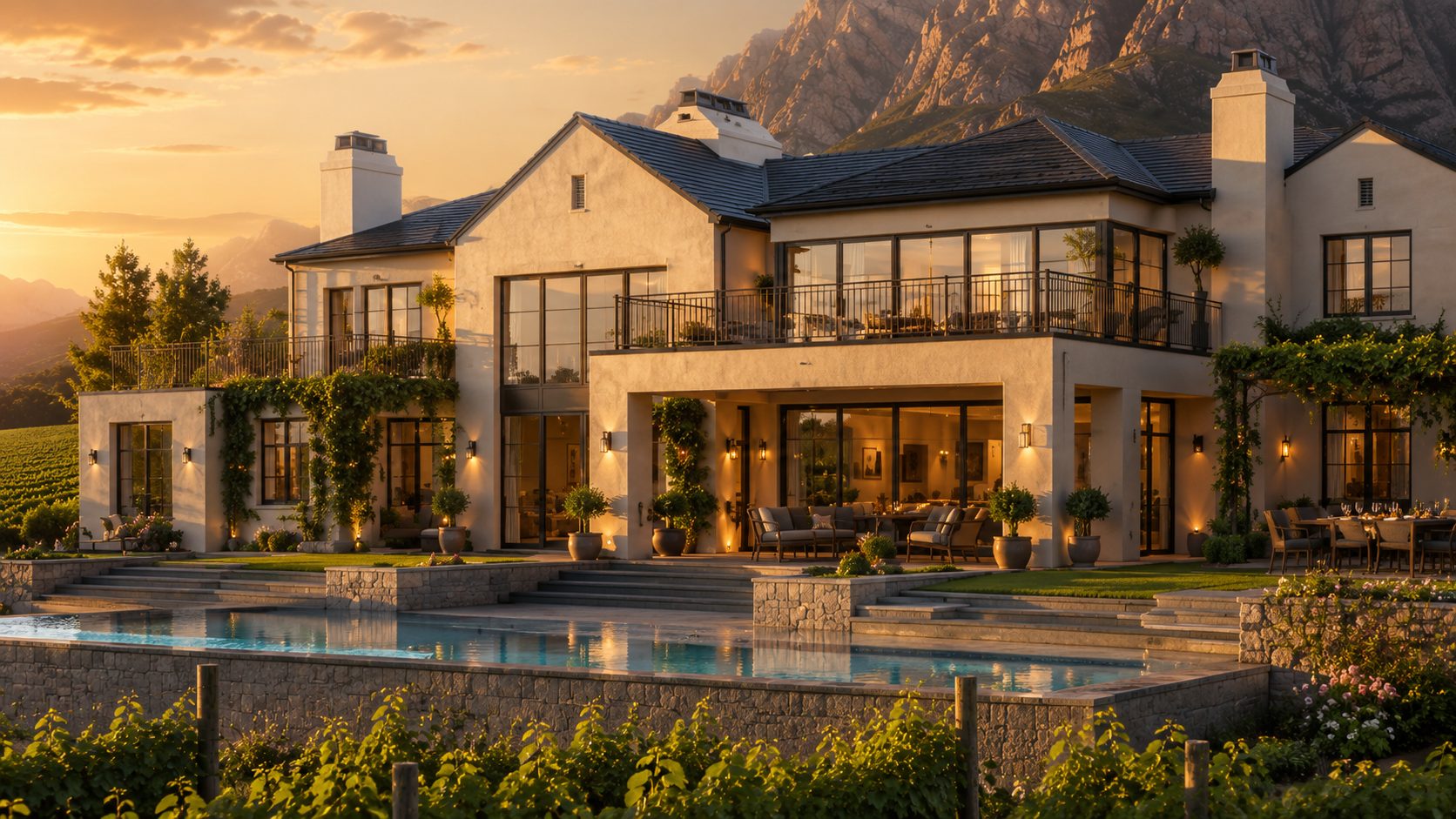 A premium home in the Cape Winelands at sunset